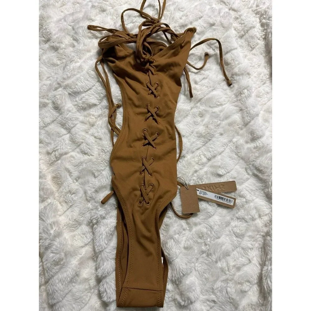 Skims Signature Swim Lace Up Monokini Almond XXS